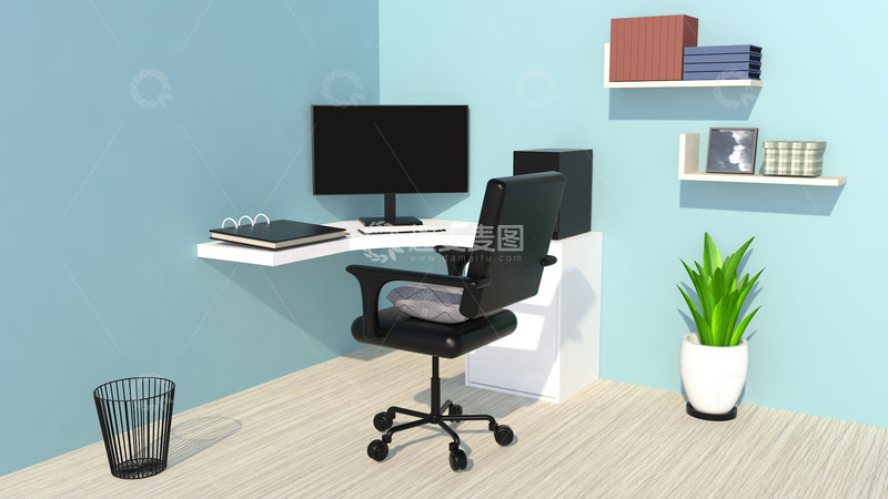 源文件下载【趣麦麦图】C4D建模极简风格微型电脑房