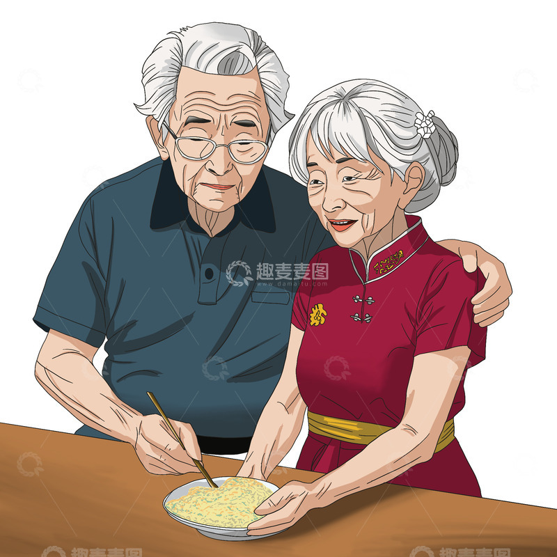 源文件下载【趣麦麦图】手绘恩爱老人