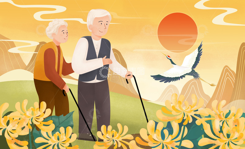 源文件下载【趣麦麦图】重阳节关爱老人节日海报手绘素材