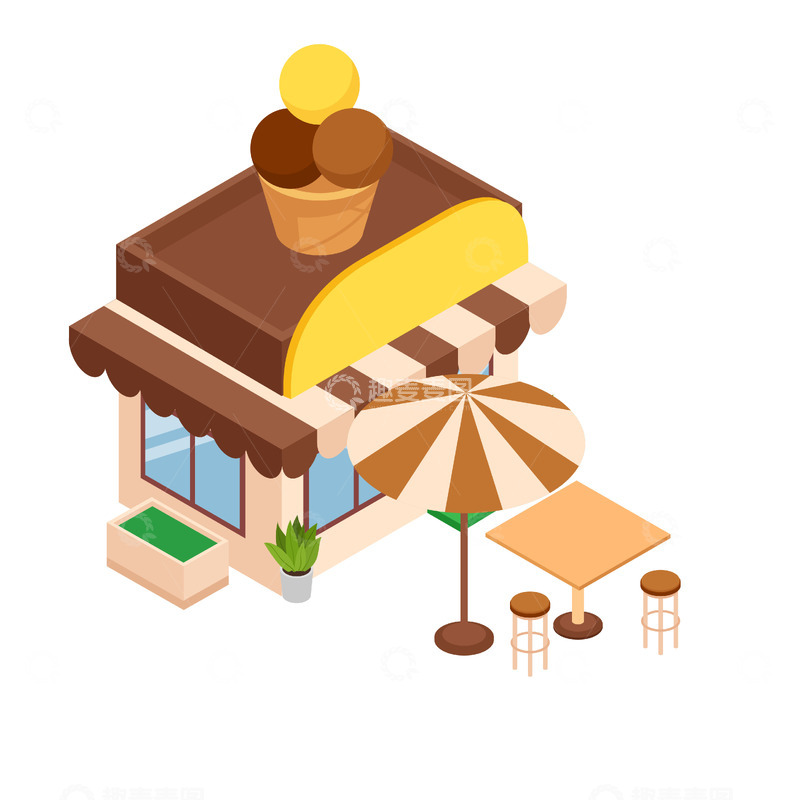 源文件下载【趣麦麦图】2.5d甜品店插画