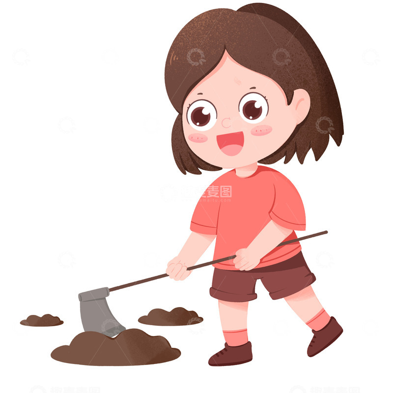 源文件下载【趣麦麦图】卡通手绘女孩劳动锄地免抠元素