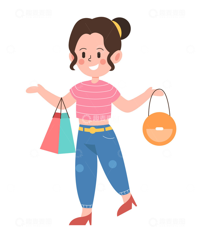 源文件下载【趣麦麦图】卡通简约购物的时尚女郎