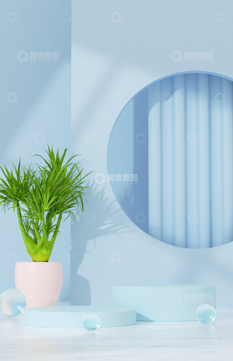 源文件下载【趣麦麦图】蓝色立体家居C4D海报背景