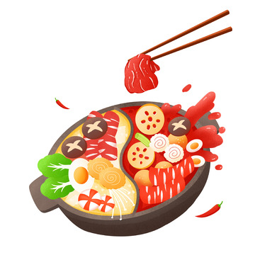 手绘麻辣火锅鸳鸯锅美食冬季