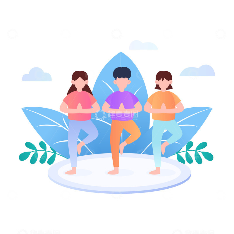 源文件下载【趣麦麦图】扁平简约练习瑜伽人物元素