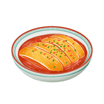 手绘麻辣口水鸡白切鸡鸡肉川味美食插画