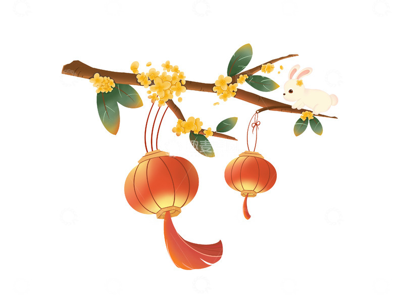 源文件下载【趣麦麦图】桂花树下的红灯笼