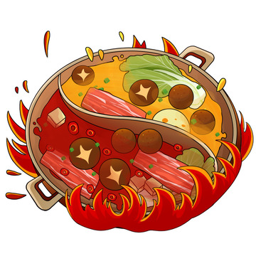 国潮鸳鸯火锅元素