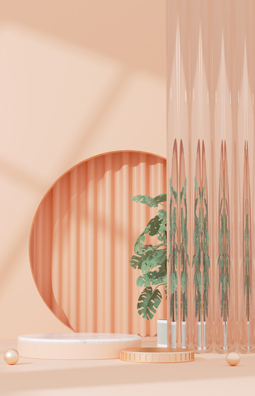 C4D立体橙色展台立体海报背景家居背景