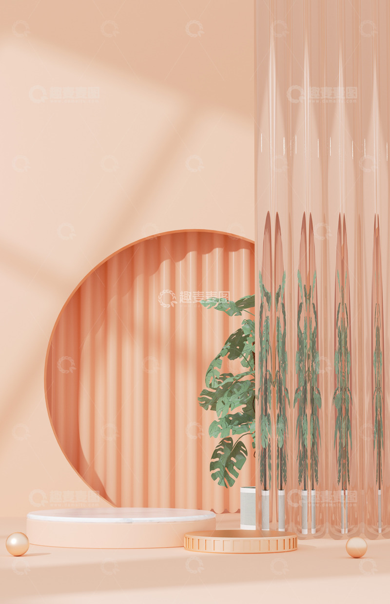 C4D立体橙色展台立体海报背景家居背景
