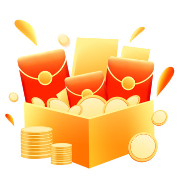 红色电商促销礼盒优惠卷金币红包元素