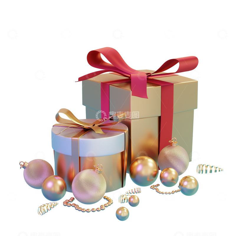 源文件下载【趣麦麦图】3D金色礼物盒立体礼盒商场橱窗商品展示