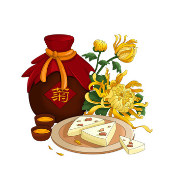 重阳节美食重阳糕菊花酒酒杯