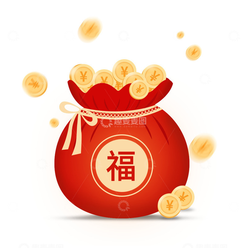 源文件下载【趣麦麦图】红色喜庆矢量福袋金币元素