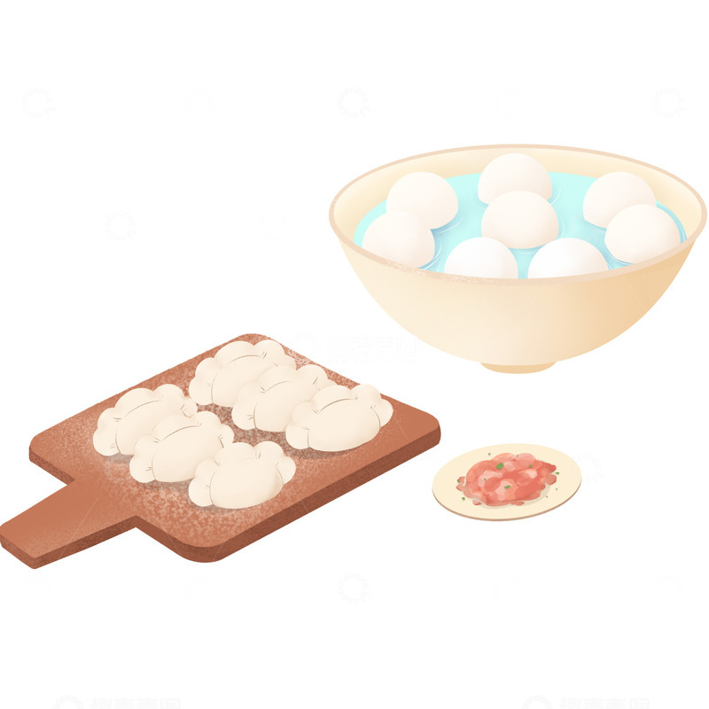 源文件下载【趣麦麦图】冬至饺子汤圆美食食物