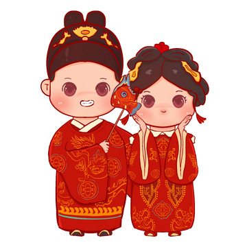 原创中式婚礼Q版卡通新人
