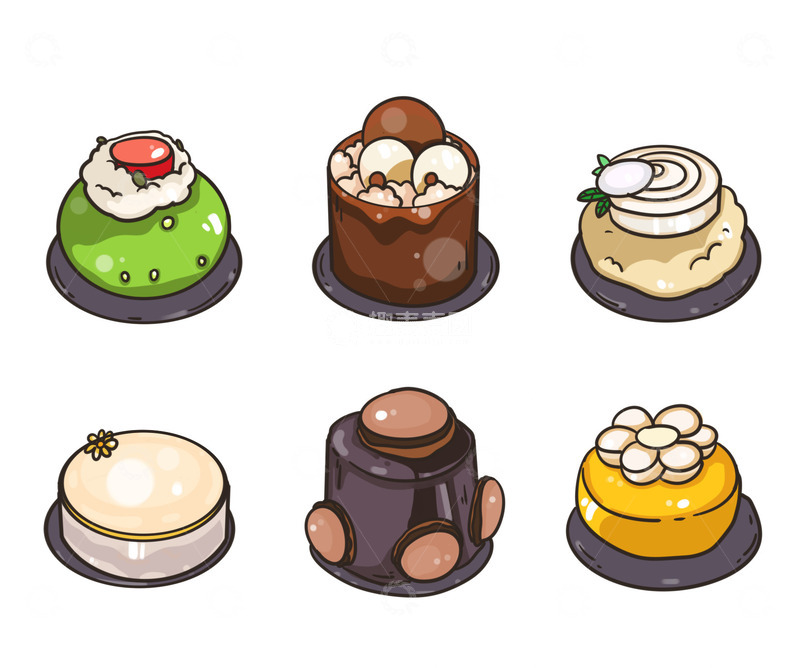 源文件下载【趣麦麦图】六个美味的大幅蛋糕慕斯