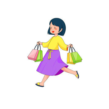 手绘双十一卡通购物人物插画