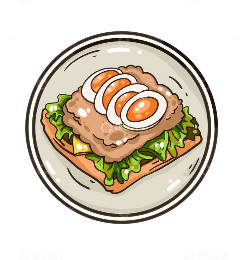 源文件下载【趣麦麦图】-四个鸡蛋肉饼美味早餐