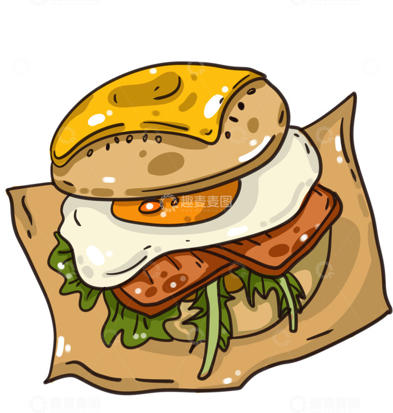源文件下载【趣麦麦图】美味早餐汉堡包