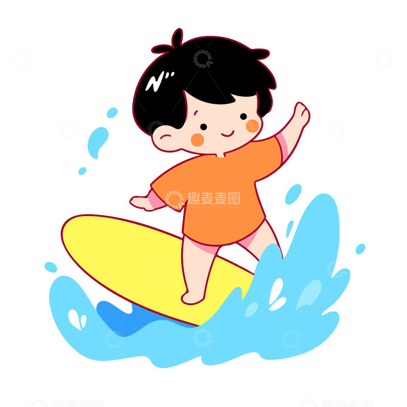 源文件下载【趣麦麦图】-冲浪的小孩子