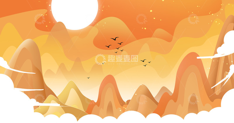 源文件下载【趣麦麦图】淡雅中国风重阳节山水风景装饰插画背景
