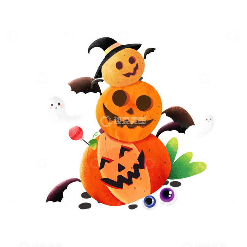 源文件下载【趣麦麦图】手绘万圣节南瓜元素