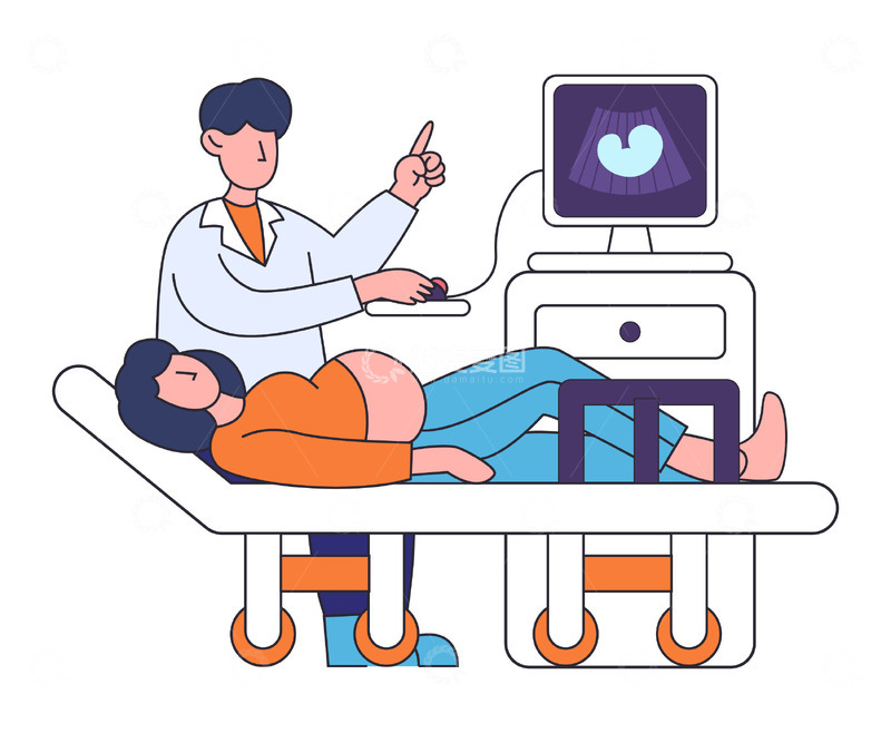 源文件下载【趣麦麦图】卡通线描产检人物元素