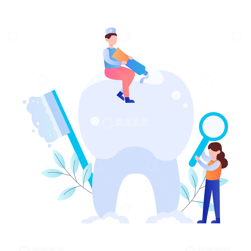 源文件下载【趣麦麦图】扁平人物清洁牙齿