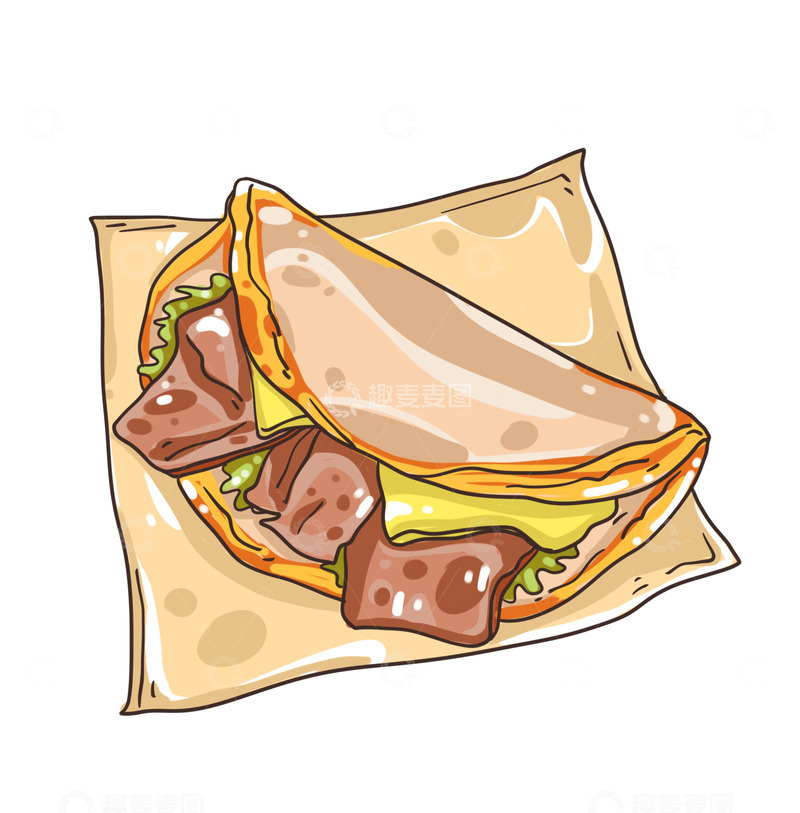 源文件下载【趣麦麦图】培根鸡蛋卷饼早餐