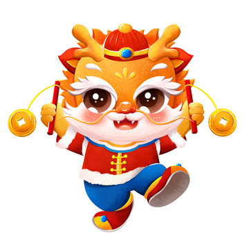 2024年国潮龙年形象手绘插画元素