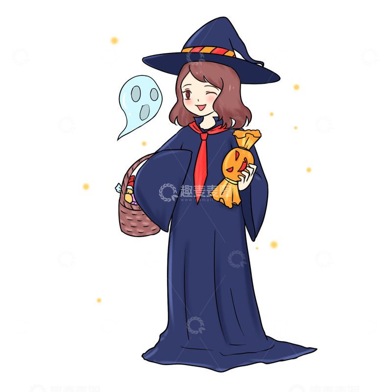 源文件下载【趣麦麦图】万圣节元素送糖果人物