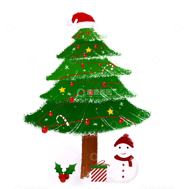 源文件下载【趣麦麦图】圣诞树插画元素