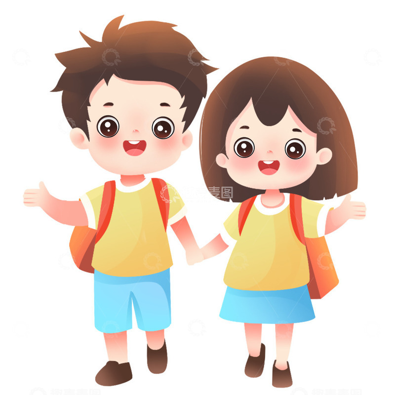 源文件下载【趣麦麦图】-开心去上学男孩女孩元素