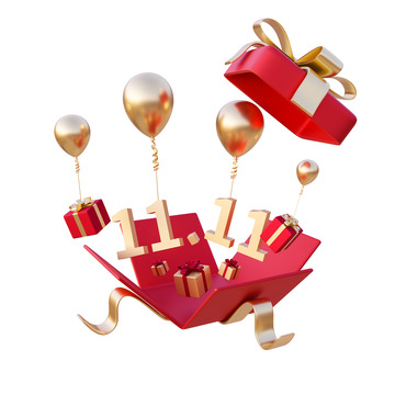 双十一大促节日礼盒气球3D促销元素