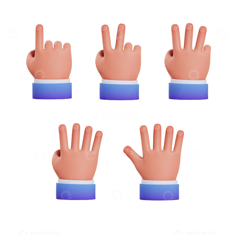 源文件下载【趣麦麦图】3D立体电商卡通手势透明免扣元素