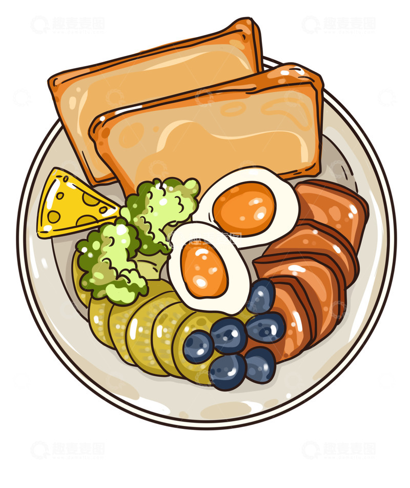 源文件下载【趣麦麦图】双份吐司鸡蛋美味早餐