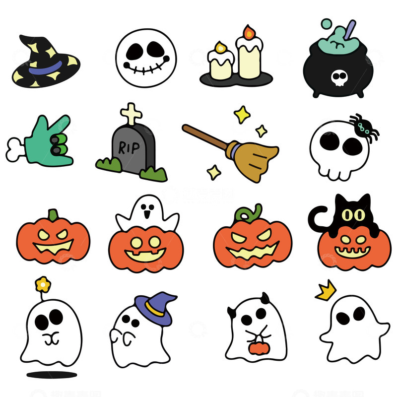 源文件下载【趣麦麦图】万圣节幽灵南瓜头蜡烛骷髅头卡通元素