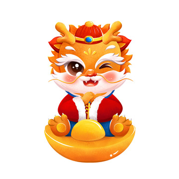 春节祝福龙年形象金元宝手绘国潮插画元素