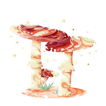 新国风描边线条蘑菇