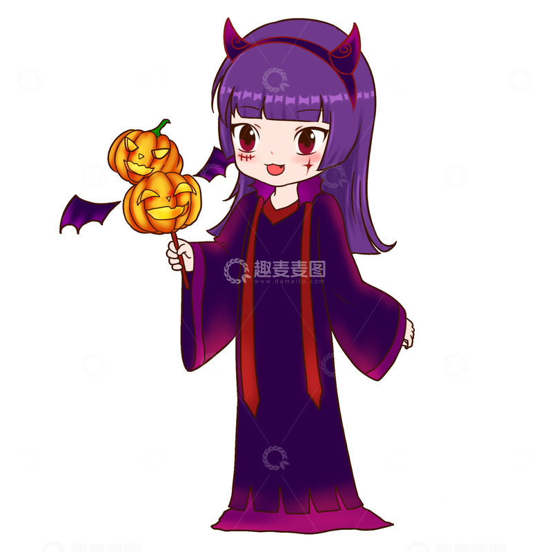 源文件下载【趣麦麦图】万圣节元素女巫南瓜头蝙蝠