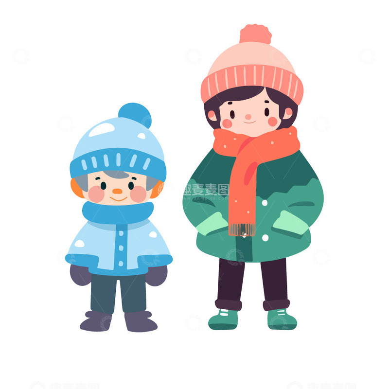 源文件下载【趣麦麦图】冬装的小孩插画