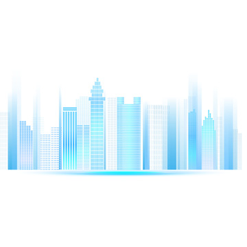 蓝色渐变科技城市装饰插画元素