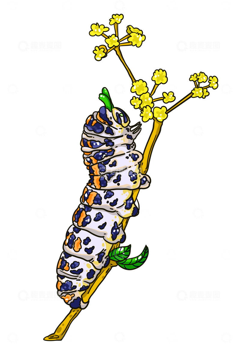 源文件下载【趣麦麦图】可爱的虫虫爬花花