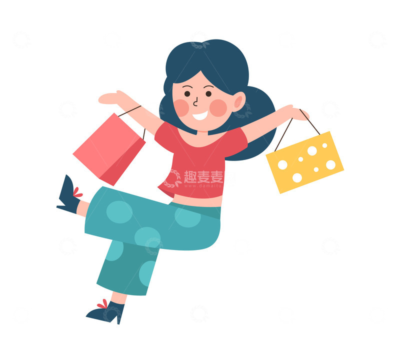 源文件下载【趣麦麦图】卡通简约逛街购物的女孩