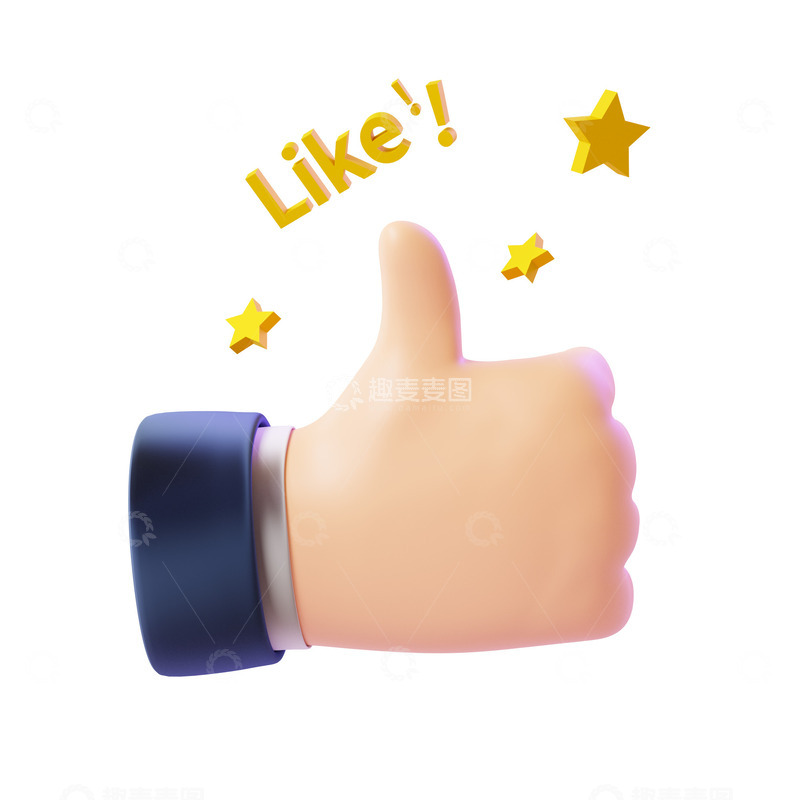 源文件下载【趣麦麦图】-卡通竖大拇指点赞手势3D模型