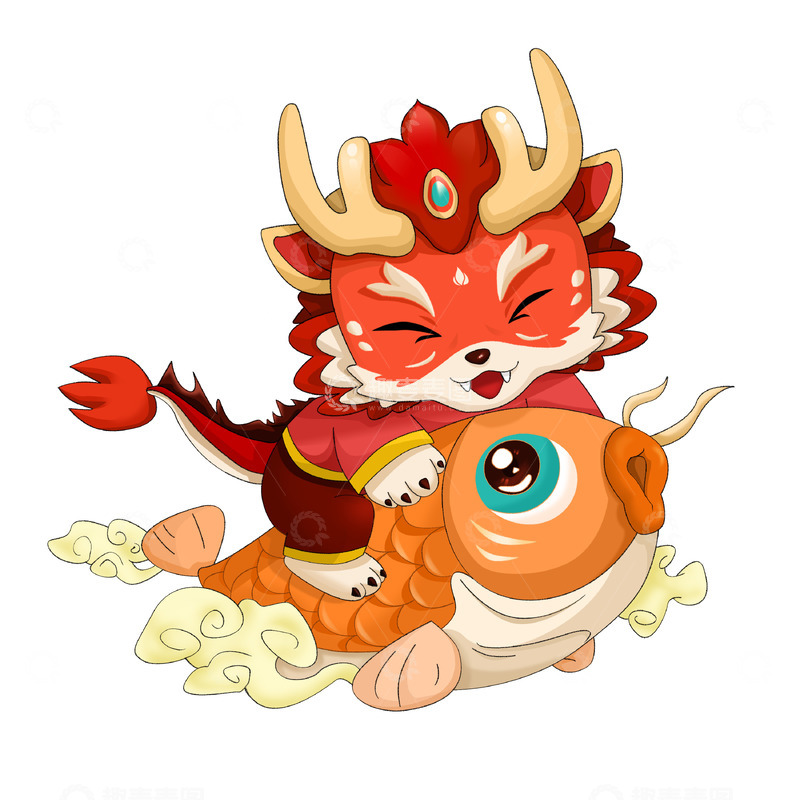 源文件下载【趣麦麦图】抱锦鲤的卡通小龙