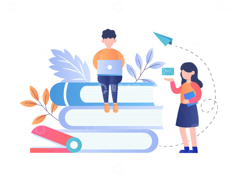 扁平简约看书学习的人