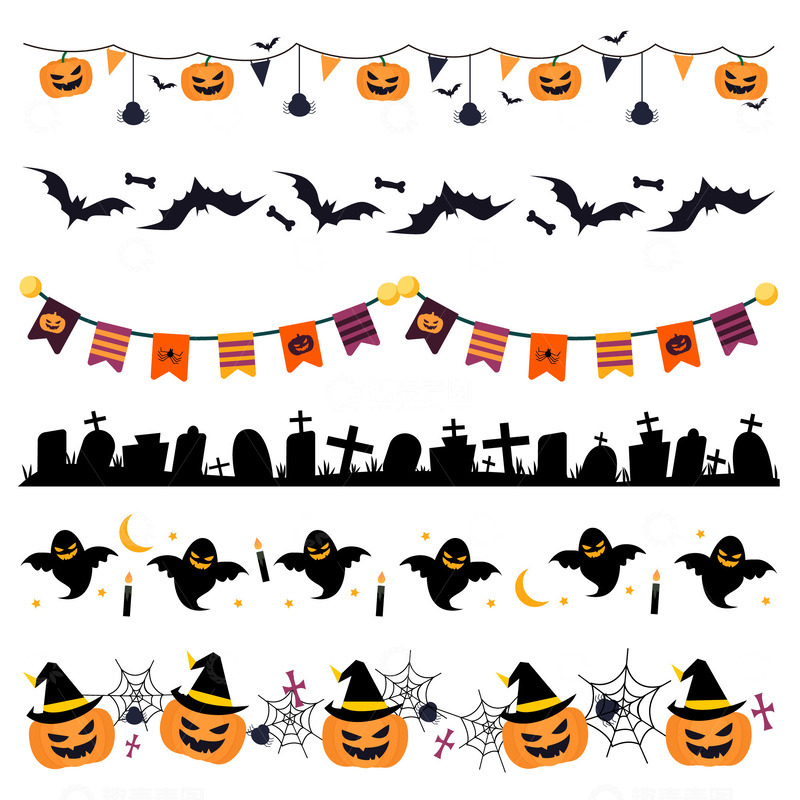 源文件下载【趣麦麦图】卡通可爱万圣节活动装饰分割线元素