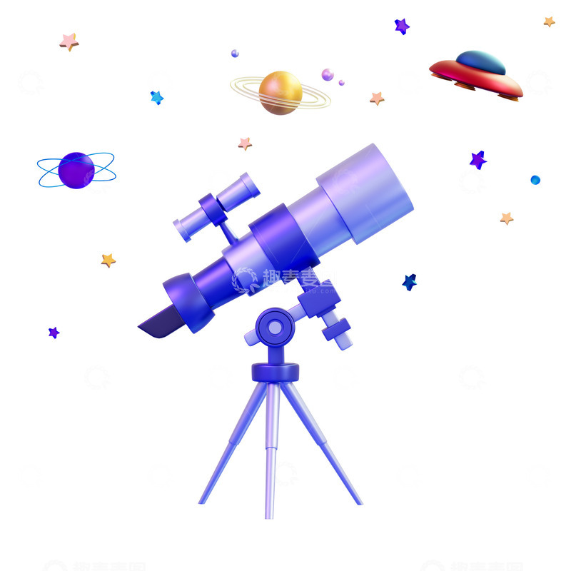 源文件下载【趣麦麦图】星空天文望远镜卡通模型
